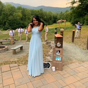 Long One-Shoulder Crinkle Chiffon David’s B. Dress